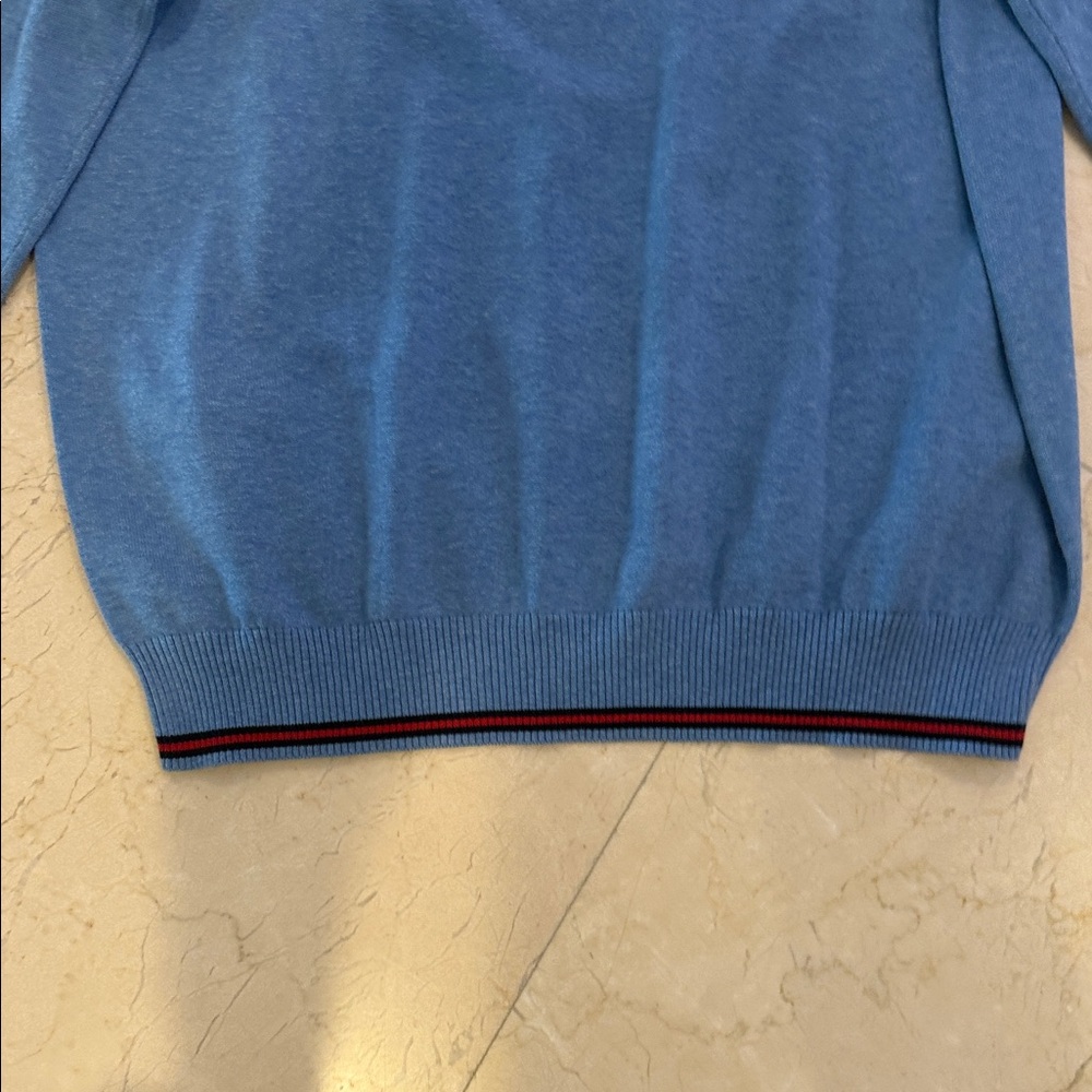 Brooks Brothers V-Neck Sweater in Blue with Red Trim - Picture 9 of 12